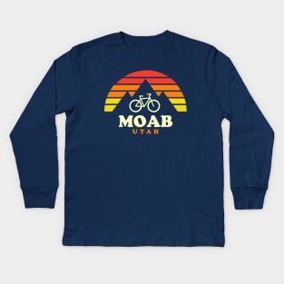 Moab Utah Mountain Biking Moab Mtb Trails Retro Kids Long Sleeve T-Shirt